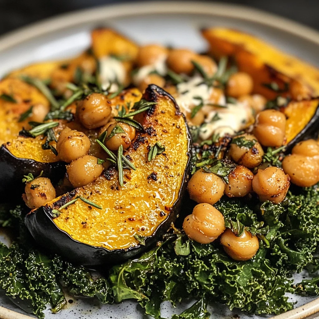 Garlic Rosemary Roasted Acorn Squash and Chickpeas