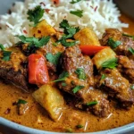 Creamy Coconut Curry Beef with Garlic Naan & Fries