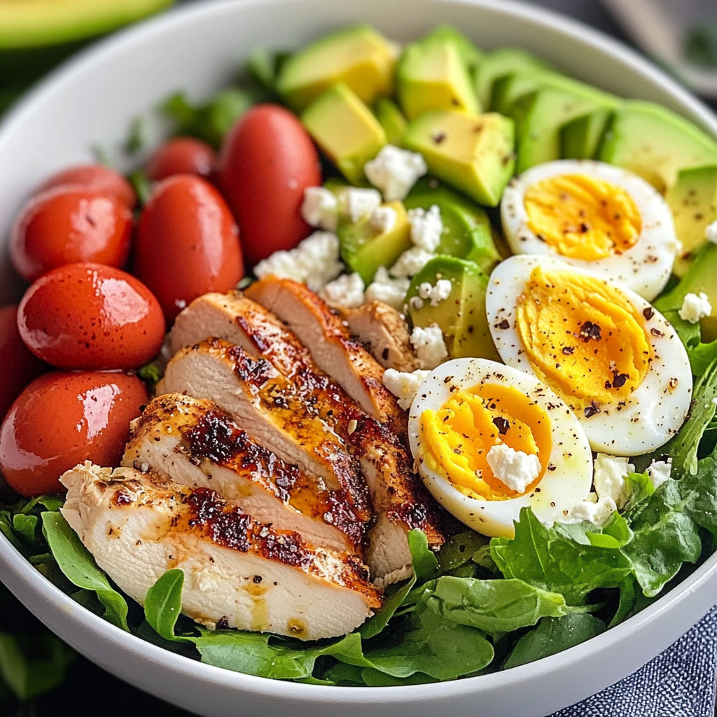 Mediterranean Chicken & Egg Salad Bowl with Avocado & Feta
